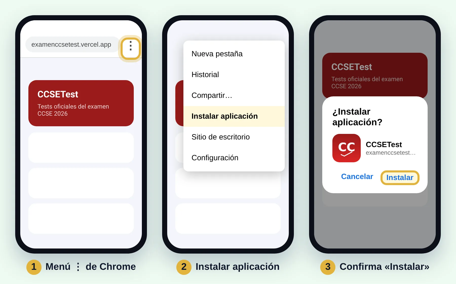 Chrome, menú, Instalar aplicación