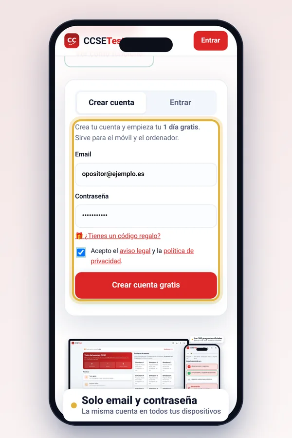 Pantalla de registro